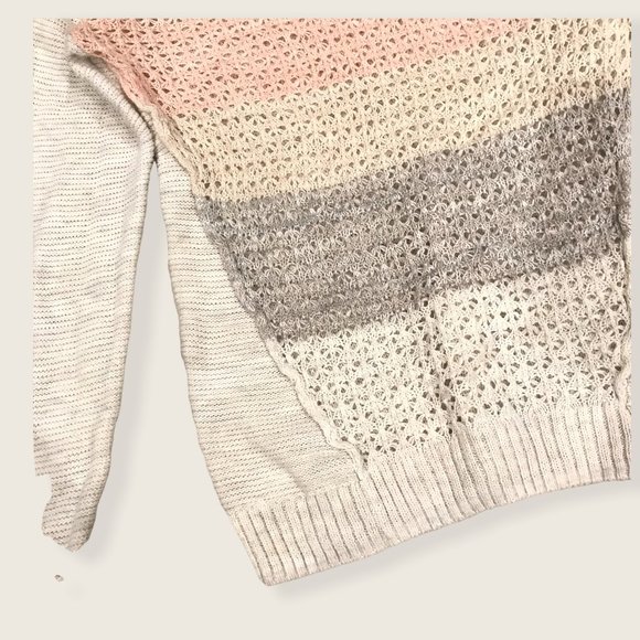 American Eagle Color Block Striped Pink Cream Grey Knit Cute Sweater Fall/Winter - Picture 3 of 6